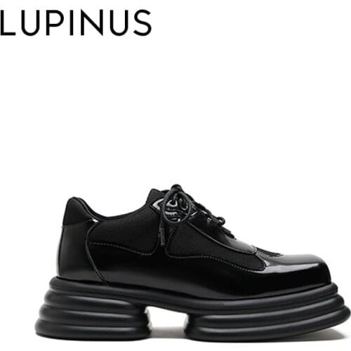 LUPINUS Fashion Square Toe Women Loafers 2021 New Retro Lace Up Women Leather Shoe Chunky Heel Chic Platform Women Single Shoe