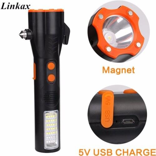 Multifunction Car Vehicle Emergency Escape Safety Torch 29 LEDs Flashlight Work Light Lamp USB Rechargeable With Magnet