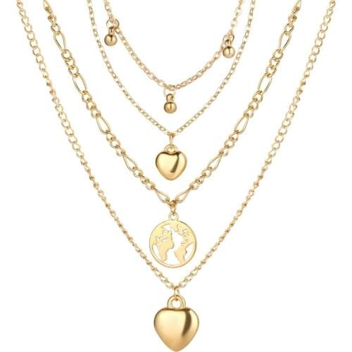 Trendy New Love Heart Pendant Necklaces for Women Fashion Personality Beads Map Multilayer Exquisite Necklace Jewelry Gifts
