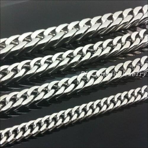 7/9/11/13mm Free Shipping Fashion 316L Stainless Steel Silver Color Curb Cuban Chain Mens Boys Necklace Highly Polished 24"