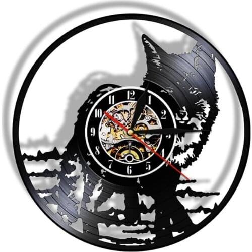 Forest Wolf Vinyl LP Record Wall Clock Retro Wildness Home Decor Howling Wolf Shadow Art Wall Clock Silent Movement Wall Watch