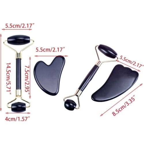 H7JC Jade Roller Gua Sha Massage Kits Anti-Aging for Eye Puffiness Treatment Skin Tightening