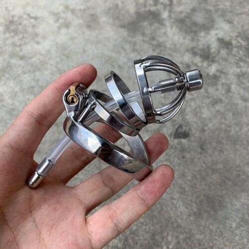 Stainless Steel Penis Cage Penis Ring Chastity Device With Urethral Sounds Catheter Mortise lock Spike Ring Metal Cock Dick Cage