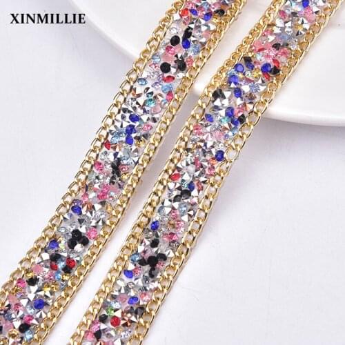 New 5yard/Lot Resin Crystal Rhinestone Trim Hotfix Strass Chain Iron On Banding Applique Wedding Dress Decoration Belt Garment