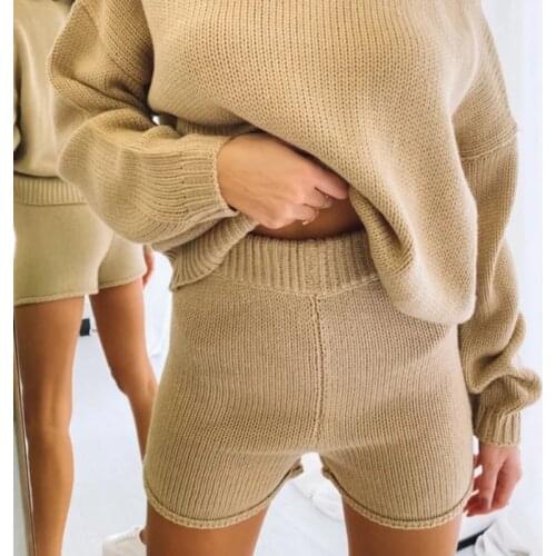 BeeHouse Solid color sweater suit womens 2 piece outfit women ropa para mujer lounge wear conjuntos feminino top and shorts set