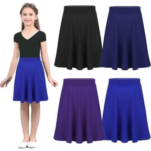 Teen Summer Skirts Big Girls Solid Color Lightweight Stretchy Knee Length Full A-Line Skater Skirt Casaul Party Skirt for Girls