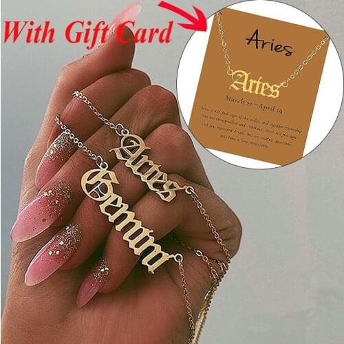 12 Constellation Pendant Gold Necklace Jewelry Choker Necklace Zodiac Sign Charm Necklace Birthday Gift Wish Card for Women Girl