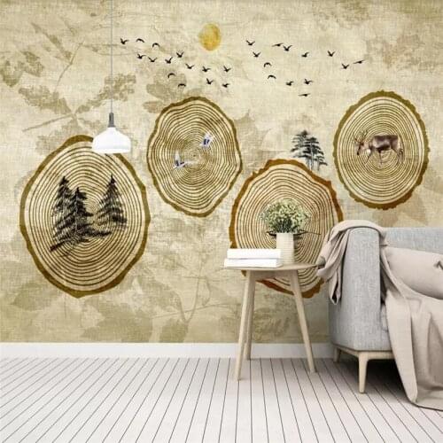 Modern minimalist annual tree big tree elk boat TV background wall professional manufacturing mural photo wallpaper