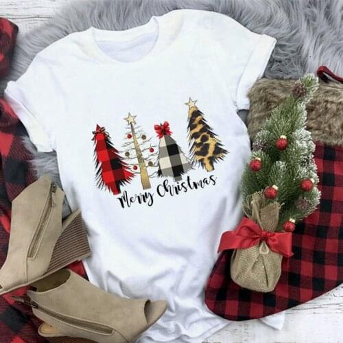 Christmas Plaid Tree tshirt women print Christmas T Shirt female short sleeve clothes summer casual harajuku vogue white tops