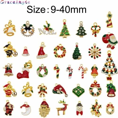 GraceAngie 10pcs Christmas Charms For Earrings Alloy Boot Snowman Moon Bells Tree Garland Elk Snowflake Pendants Jewelry Making