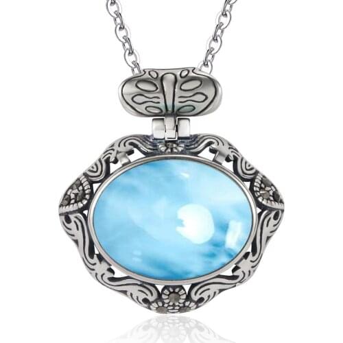 Silver Larimar Jewelry High Quality Oval Cut 12x16mm Natural Larimar Pendant Necklace