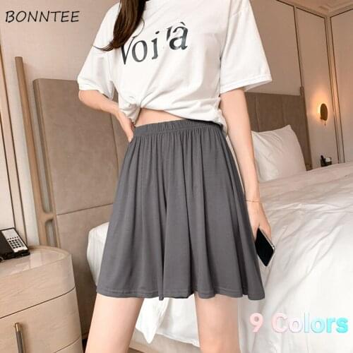 Shorts Women Thin Summer Empire Elastic Waist Loose Wide Leg Various Colors Leisure All-match Folds Breathable Y2K Cozy College