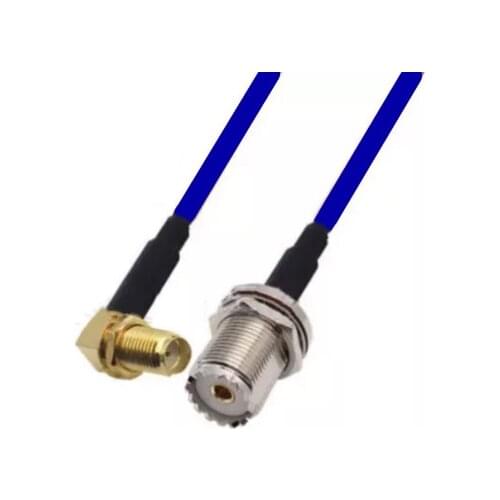 Blue Soft RG142 Double Shielded SMA Female Right Angle to UHF Female Nut Bulkhead Connector RF Coaxial Cable 50ohm