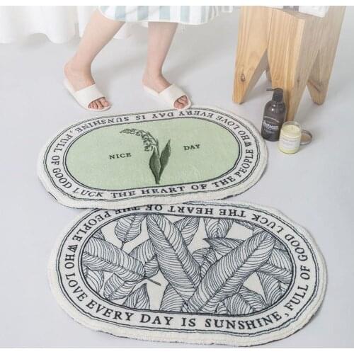 Bathroom Door Entrance Mat Cartoon Plants Bath Rug Bathroom Non-Slip Mat Entrance Door Absorbent Mat Door Cute Oval Door Mat