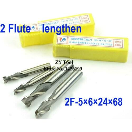 High Quality 10pcs Extended End Mill 5mm Two 2 Flute HSS & Aluminium End Mill Cutter CNC Bit,5*6*24*68mm