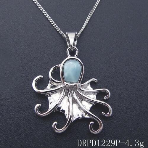 High quality Solid 925 Silver 100% Real Larimar Jewelry Gemstone Octopus Charms Pendants
