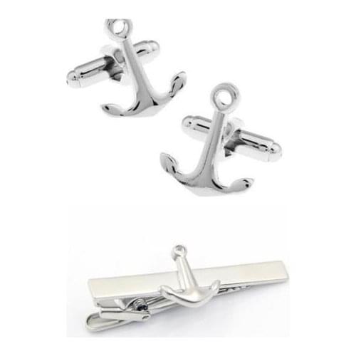 Cufflinks&Tie Clip Set Classic Ship Anchor Shape Cuff Links+Necktie Clip Tie Pin Bar Set Men Fashion Gift Jewelry Accessory 5set