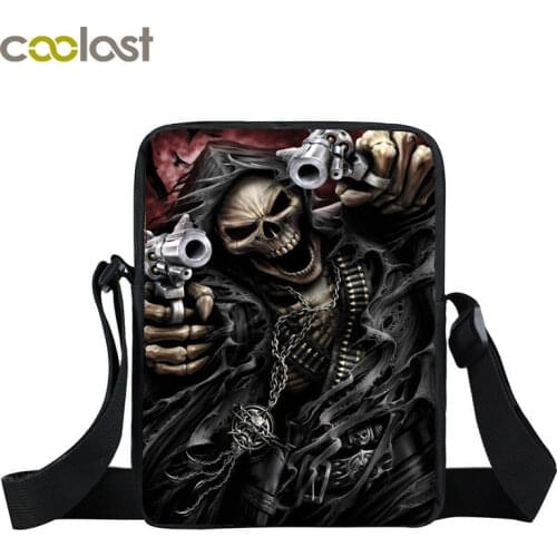 Grim Reaper Skull Messenger Bags Women Handbags Cool Rock Crossbody Bag Ladies Shoulder Bag Girls Small Satchel Bookbag Gift