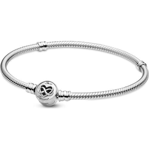 925 Sterling Silver Moments Heart Infinity Snake Chain Fashion Bracelet Fit Pandora Women Bead Charm Bangle Gift DIY Jewelry