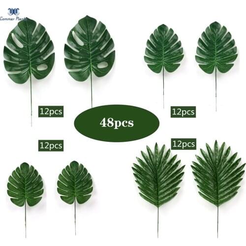 1 lot 48PC Monstera and Palm Leaves For Hawaiian Party Plastic Artificial Tropical Plants For Table Decoration Home Garden Decor