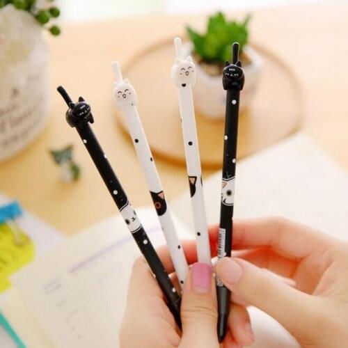 1pc Black and white cat with tail and cap gel pen 0.38mm Black ink Gel pen DIY Signature pen office school supplies