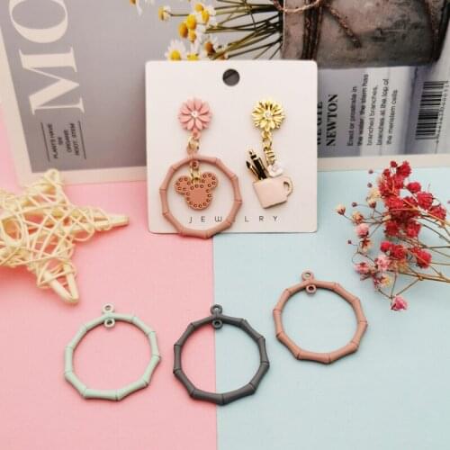 10PCS 35*39mm Painting circle Connector Charms Bracelet Pendant Drop Oil Grass DIY Earring Jewelry Handmade Craft YZ374