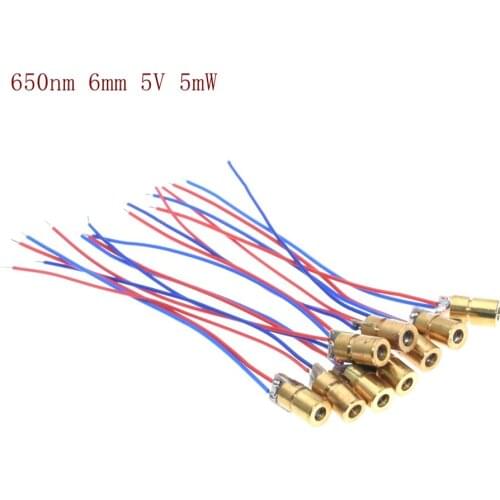 100pcs/lot 650nm 6mm 3V/5V 5mW Laser Dot Diode Module Copper Head Red