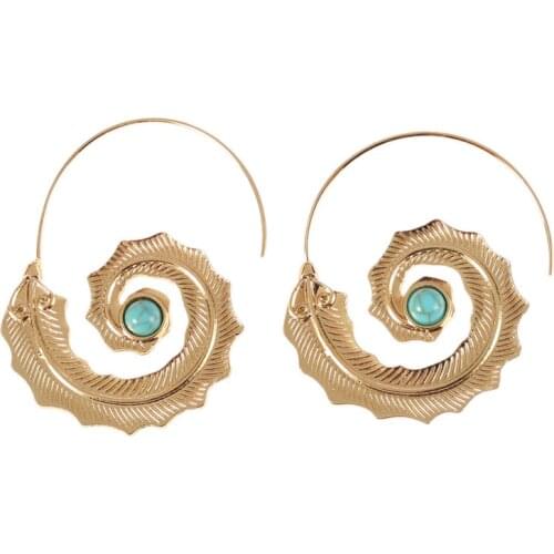 2021 Wholesale New Fashion Punk Spiral Leaf with Green Rhinestone Drop Earrings for Women Circle Piercing Earring Jewelry