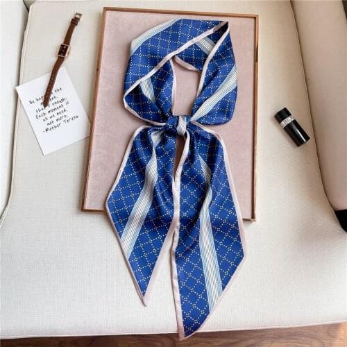 2021 Hairband Elegant New Head Scarves Striped Silk Hair Skinny Ribbon Neck Tie Bag Scarf for Women Female Bandana Accessories