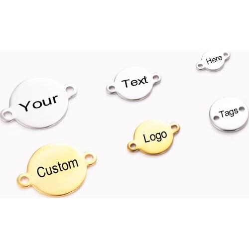 30pcs Custom Logo Tags Stainless Steel Custom Bracelet Charm 2 Hole Round Circel Connector Diy Jewelry Making 3 Size
