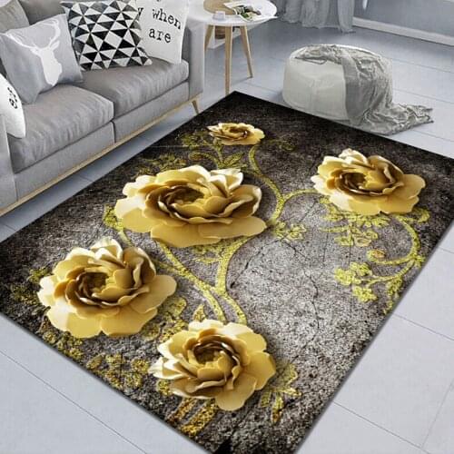 Nordic 3D Golden Flower Carpets for Living Room Bedroom Decoration Floor Rug Kids Room play Area Rugs Home Hallway Anti-Slip Mat