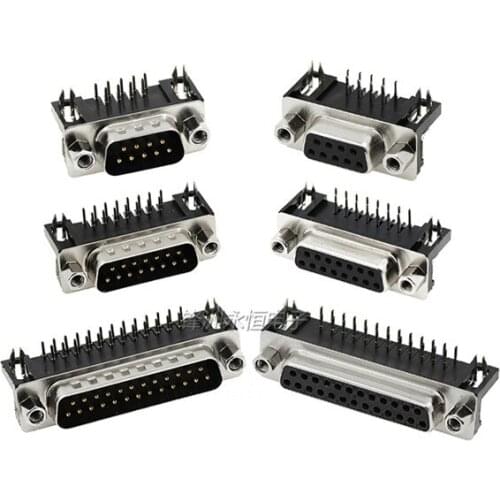 5Pcs DR9 DR15 DR25 DR37 Hole/Pin Female/Male right angle Welded d-sub Connector RS232 serial port adapter DB9 9/15/25/37 pin