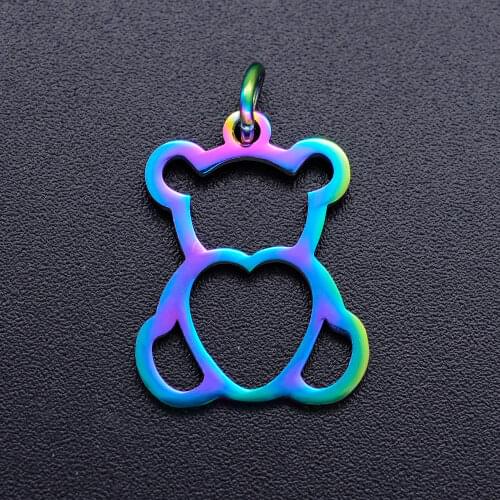 5pcs/lot 100% Stainless Steel Cute Bear diy Charms With Rainbow Plated Wholesale Dropshipping Never Tarnish Never Rust