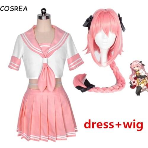 Anime Fate Apocrypha Astolfo Cosplay Costumes Students Girls Japan School Uniform Wigs Bows Halloween Sailor Suit Full Sets