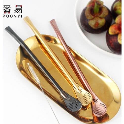 Spoon Tea Filter Yerba Mate Tea Straws Stainless Steel Drinking Straw Bombilla Gourd Reusable Tea Tools Washable Bar Accessories