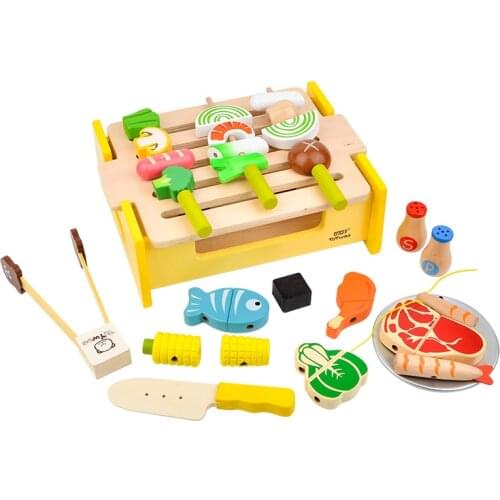 3D DIY Wood Toy Kitchen Cooking Pretend Play Simulation Barbecue Model Set Educational Creative Toys For Children Kids