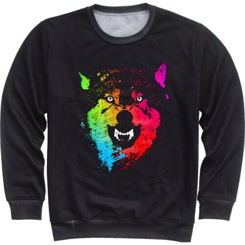 2020 Spring Kids Fashion Black Sweatshirts Colorful Wolf Panda Galaxy Animal 3D Print Boys Girls Hoodies Children Pullover Tops