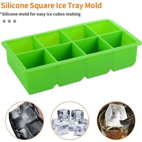 Food Grade Silicone Ice Cube Maker 8 Big Grids Large Ice Cube Square Tray DIY Mold Mould Kitchen Bar Ice Blocks Maker