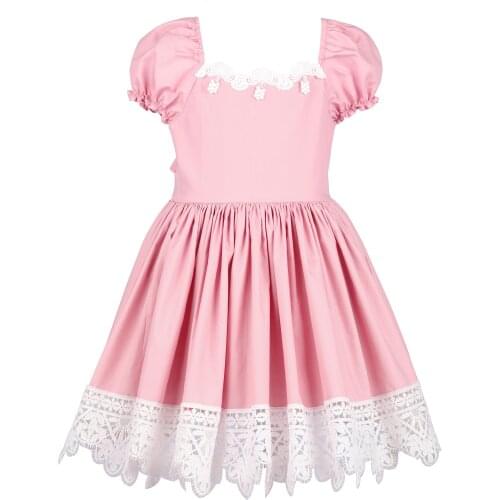 Flofallzique Baby Girl Dress Cotton Puff Sleeve Square Collar Lace Baby Girl Dress For For Party Wedding Festival Celebration