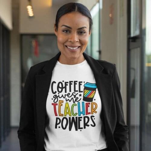 Coffee Gives Me Teacher Powers Women Graphic T Shirts Harajuku Aesthetic Clothes Short Sleeve Fashion Gift for Teacher Funny Tee