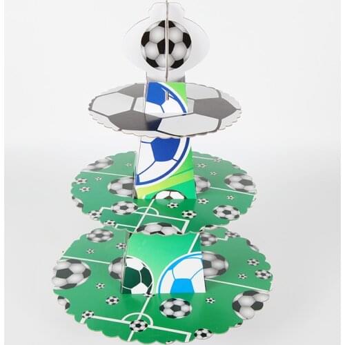Football Soccer 3 Tier Kids Birthday Supplies Cardboard Cupcake Paper Stand Plates Party Cake Holder Party Decoration