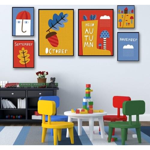 HD Prints Wall A4 Art Canvas Painting Cuadros Decoration Cartoon Leaves Cloud Umbrella Nordic Posters For Living Room No Framed