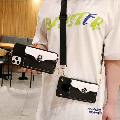 For Vivo X50 Pro X30 X27 X23 V15 Classic Flower Crossbody Leather Card Holder Wallet Lanyard Phone Soft Case Cover Shell Fundas