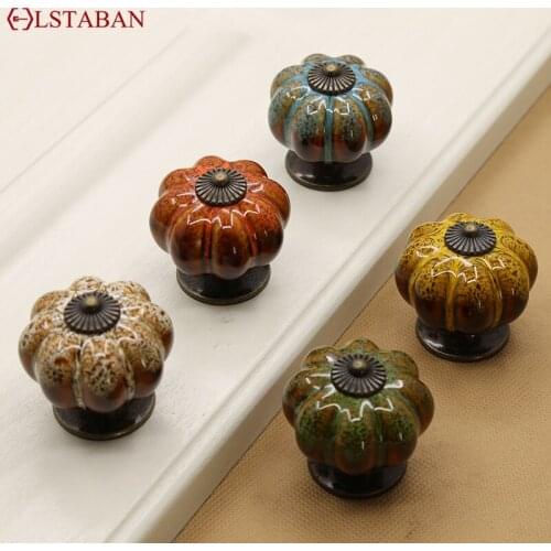 LSTABAN Ceramic European-style Simple Pastoral Handle Drawer Cupboard Wardrobe Door Leopard Ceramic Pumpkin Cabinet Handle