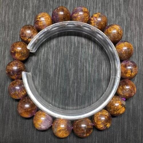 Top Natural Cacoxenite Auralite 23 Purple Rutilated Quartz Bracelet 11.8mm Clear Round Beads Bangle Women Men AAAAAA