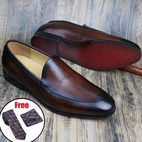 Men leather shoes business dress suit shoes men brand Bullock genuine leather black slipon wedding mens shoes Phenkang 2020