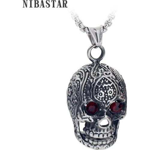 Mens Jewelry Gothic Stainless Steel Skull Head Pendant Necklace For Men
