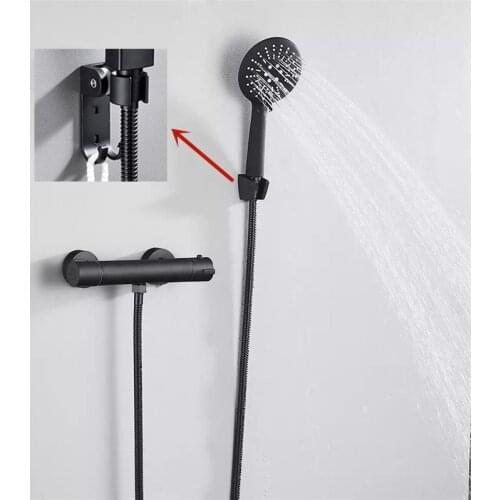 Thermostatic Shower Set Black/Chrome Brass Wall Mounted Bathroom Thermostatic Shower Mixer Valve Spray-head Bathroom Accessories