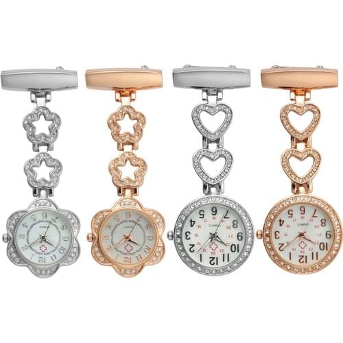 Ne Fashion Women Pocket Watch Clip-on Heart/Five-pointed Star Pendant Hang Quartz Clock For Medical Doctor Nurse Watches