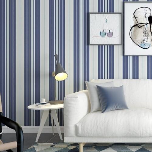 Beibehang Blue horizontal and vertical stripes wallpaper simple Mediterranean 3D bedroom living room TV background wall